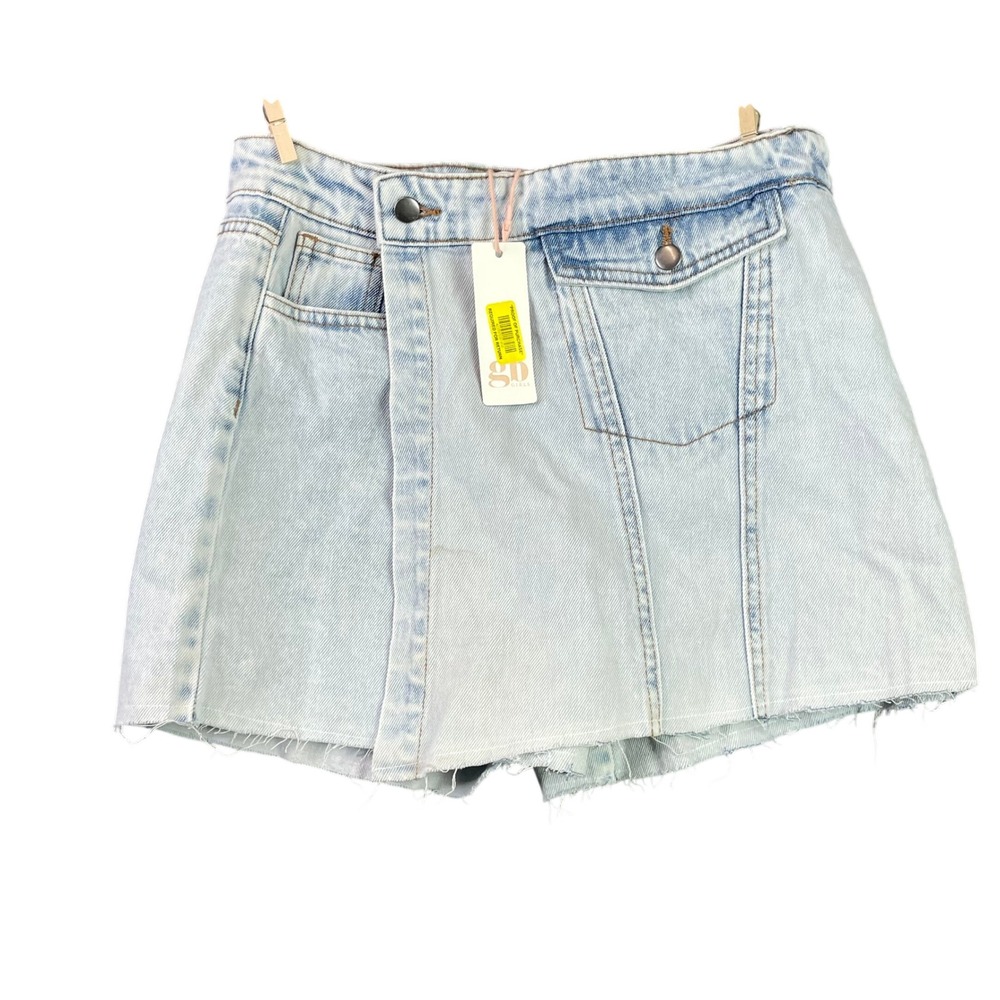 GB Girls Denim Skort Women 16 Light Blue Asymmetrical Raw Hem Acid Wash Casual